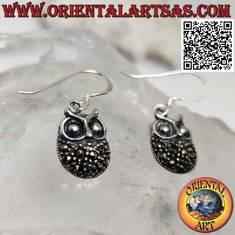 Boucles d'oreilles en argent avec pendentif chouette dodu parsemée de marcassite