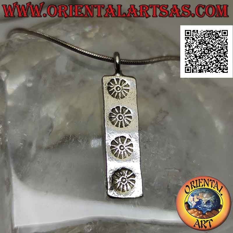 Silver pendant with rectangular double-sided medal with four Japanese suns engraved