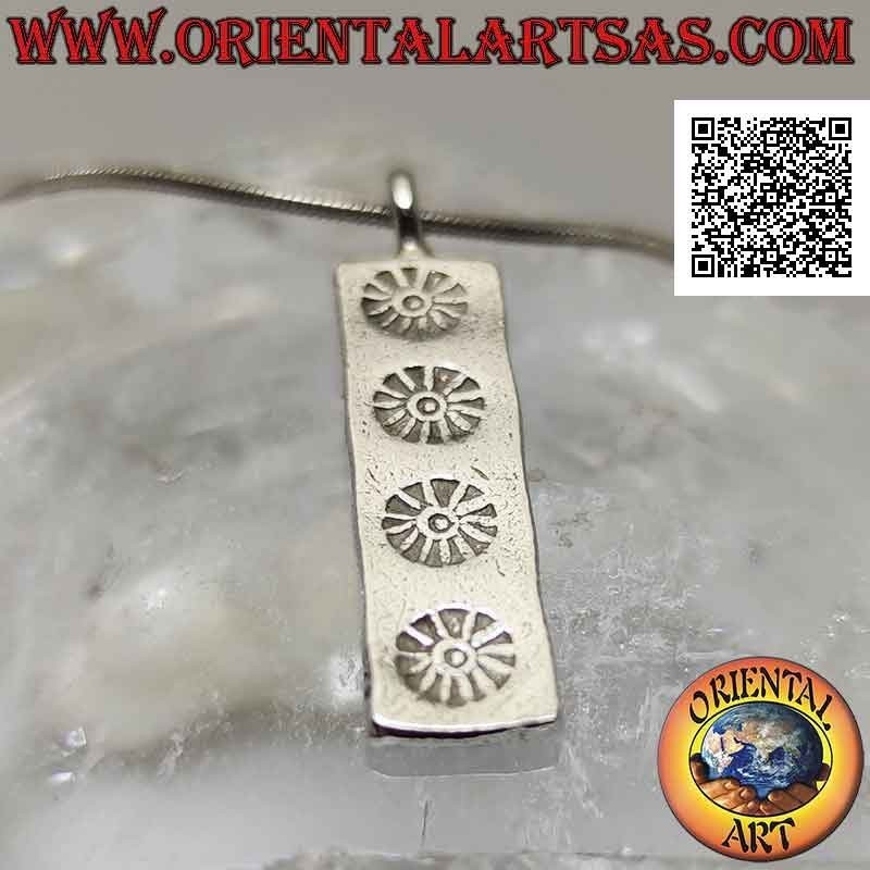 Silver pendant with rectangular double-sided medal with four Japanese suns engraved