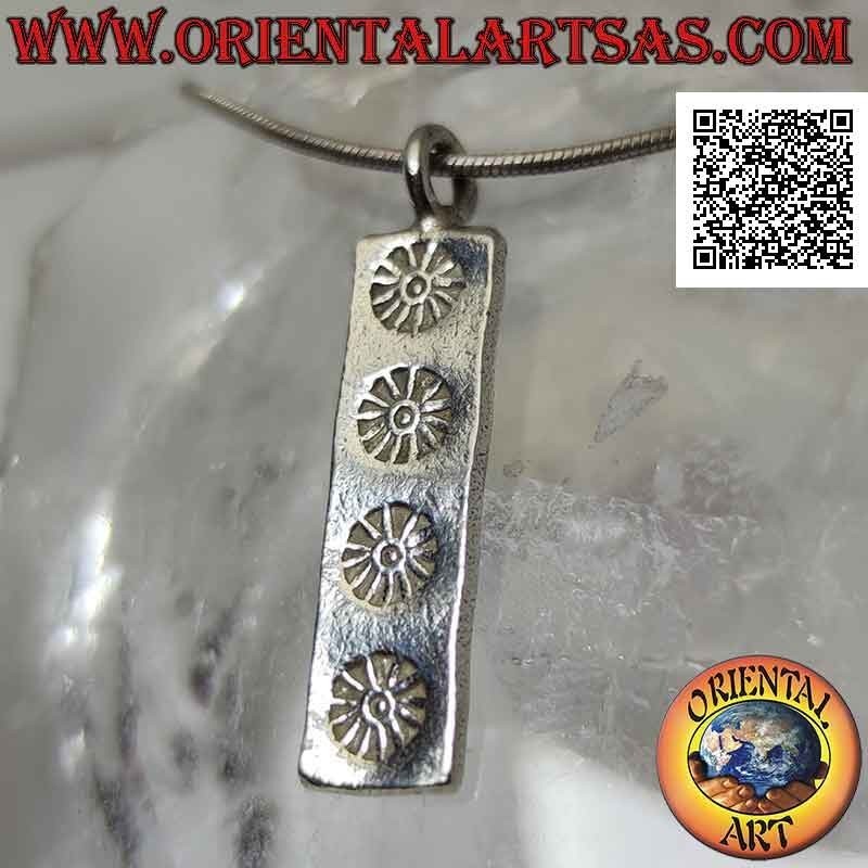 Silver pendant with rectangular double-sided medal with four Japanese suns engraved