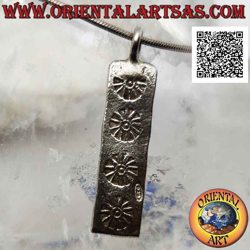 Silver pendant with rectangular double-sided medal with four Japanese suns engraved