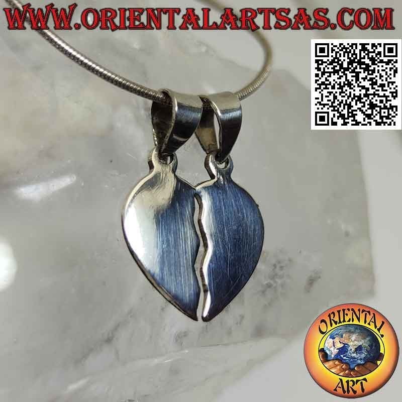 Pendentif double en argent, coeur brisé lisse "moitié douce" (divisé mais toujours uni)