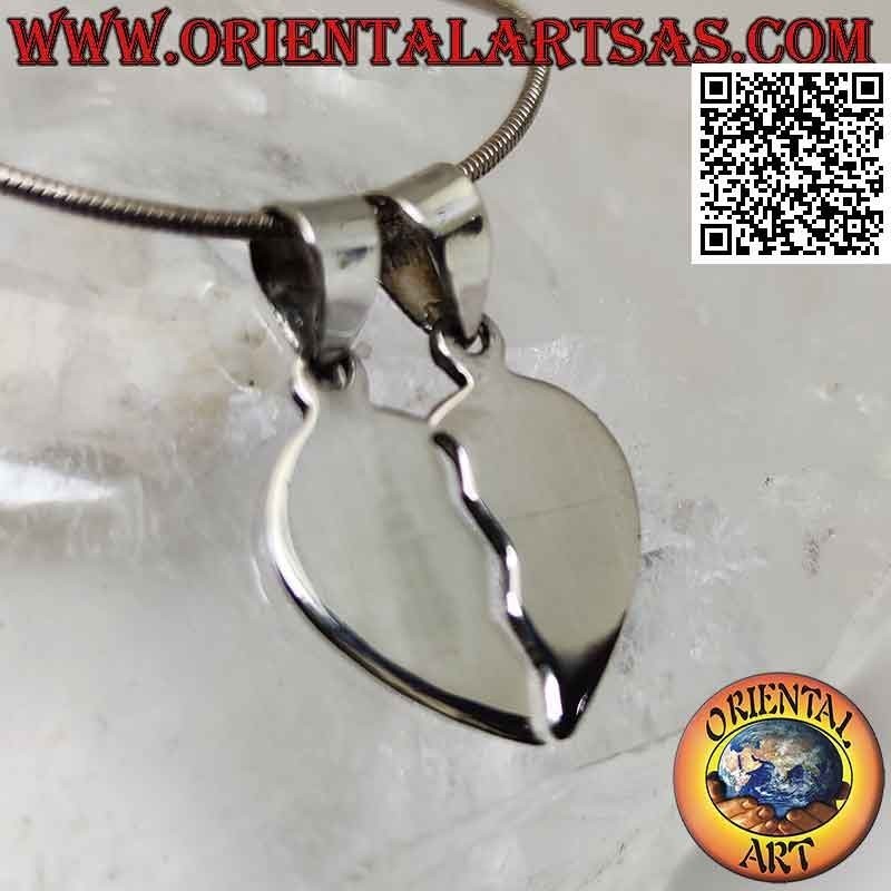 Pendentif double en argent, coeur brisé lisse "moitié douce" (divisé mais toujours uni)