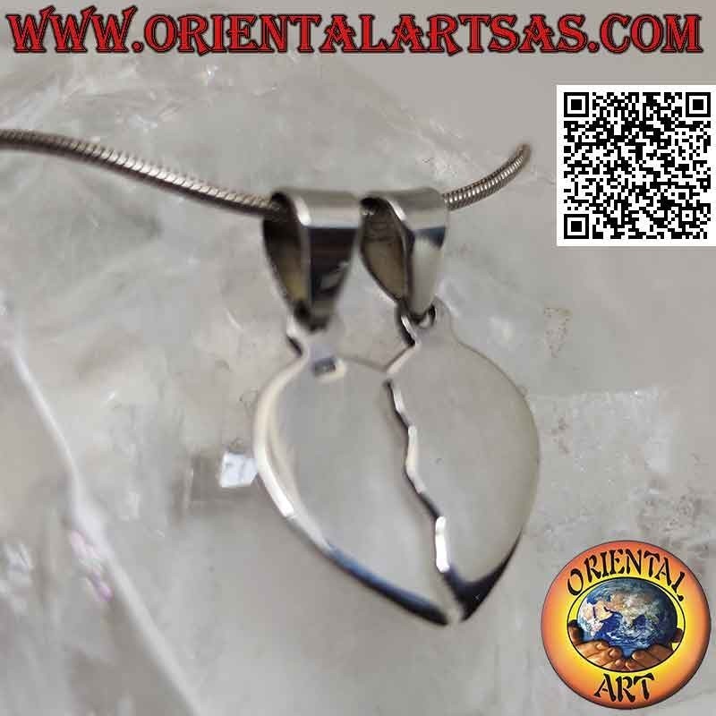 Double silver pendant, smooth broken heart "sweet half" (divided but always united)
