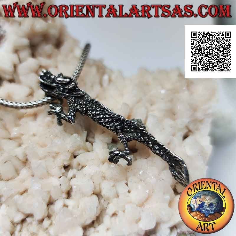 Colgante de plata en forma de dragón oriental (chino) integral tridimensional móvil