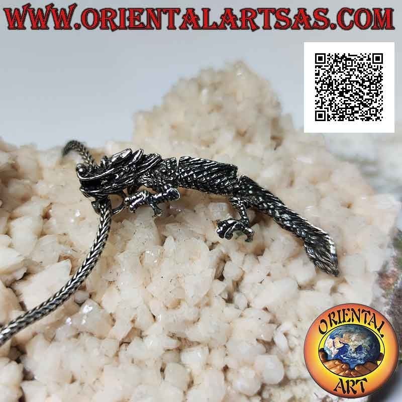 Ciondolo in argento a forma di drago orientale (cinese) integrale mobile tridimensionale