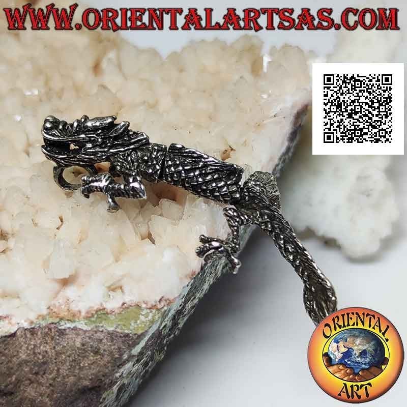Colgante de plata en forma de dragón oriental (chino) integral tridimensional móvil