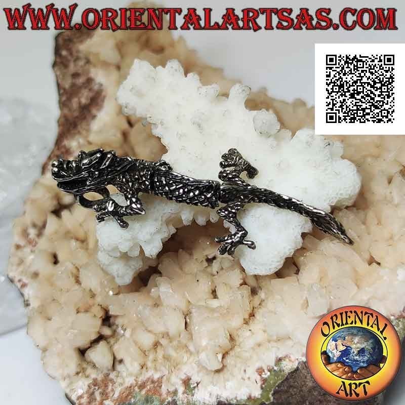 Pendentif en argent en forme de dragon oriental (chinois) mobile tridimensionnel intégral