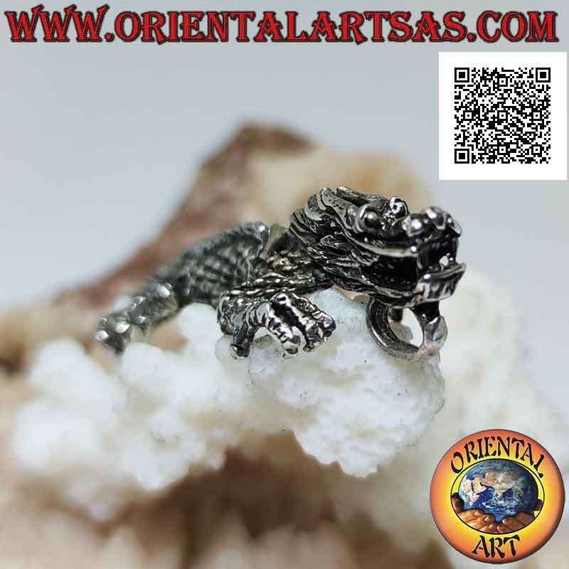 Colgante de plata en forma de dragón oriental (chino) integral tridimensional móvil