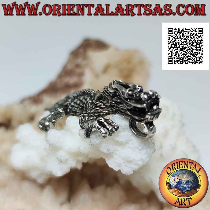 Pendentif en argent en forme de dragon oriental (chinois) mobile tridimensionnel intégral