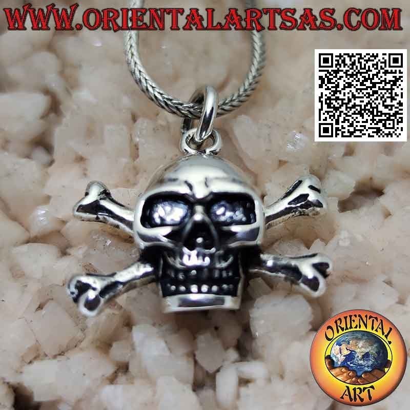 Ciondolo in argento a forma di teschio sulle ossa femorali incrociate (grande)