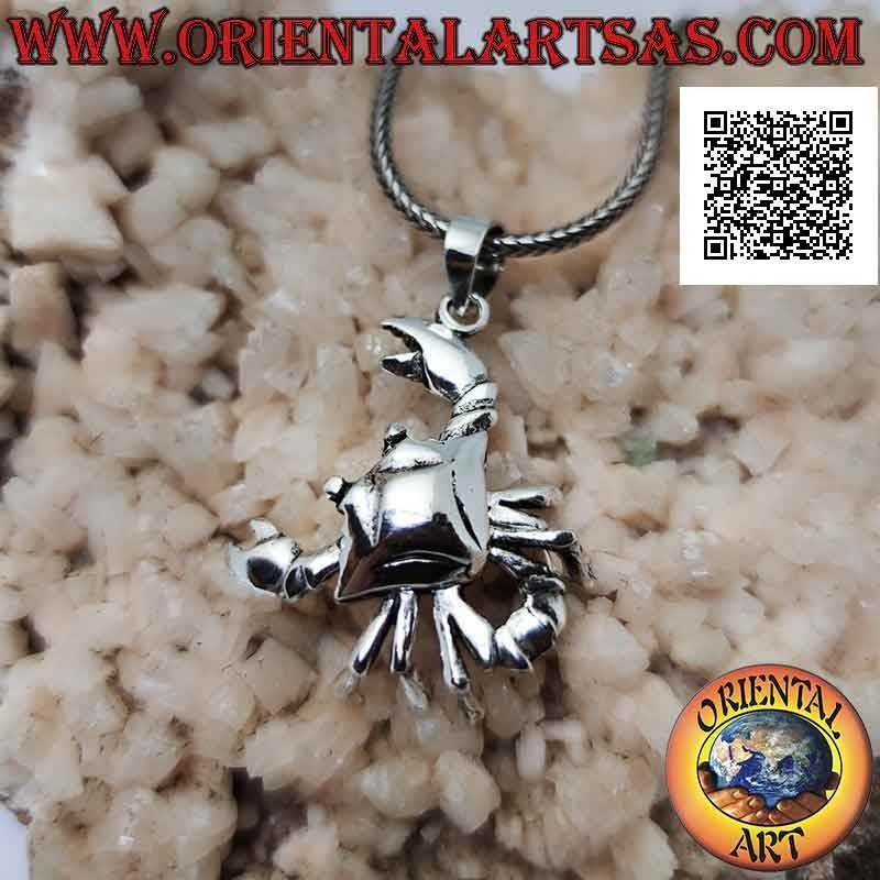 Colgante de plata en forma de cangrejo móvil tridimensional liso (mueve patas y garras)