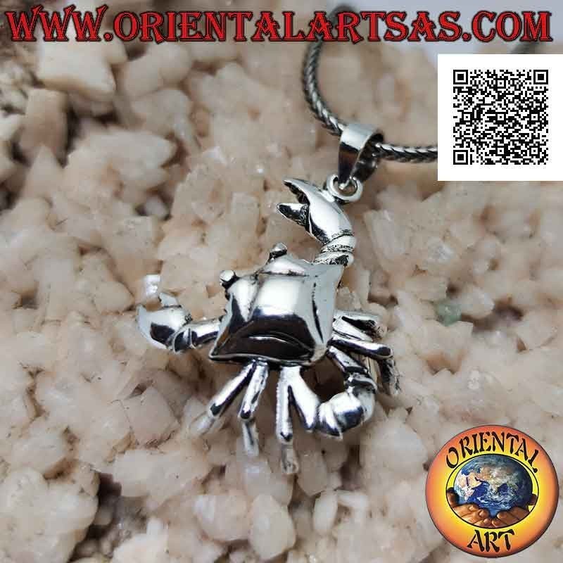 Pendentif en argent en forme de crabe mobile tridimensionnel lisse (déplace les pattes et les griffes)