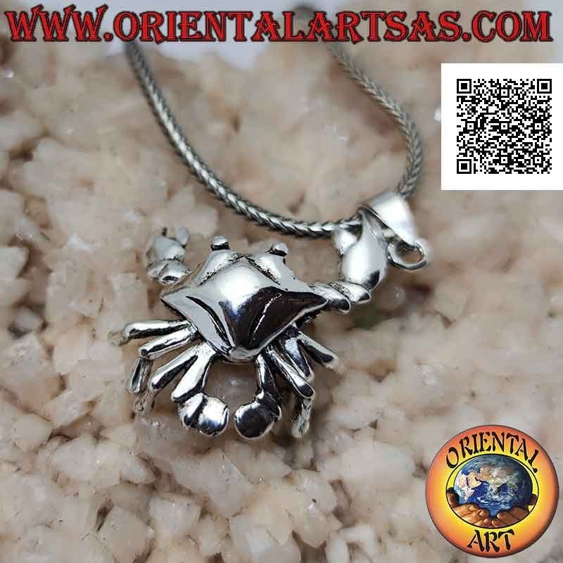 Silver pendant in the shape of a smooth three-dimensional mobile crab (moves legs and claws)