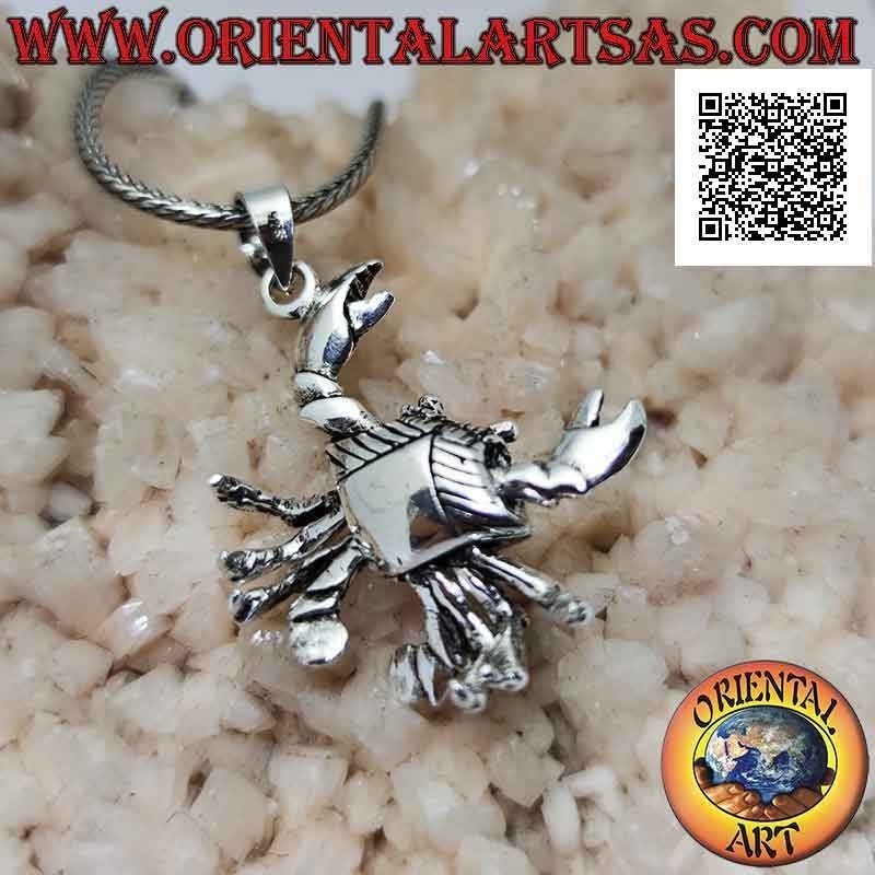 Pendentif en argent en forme de crabe mobile tridimensionnel lisse (déplace les pattes et les griffes)