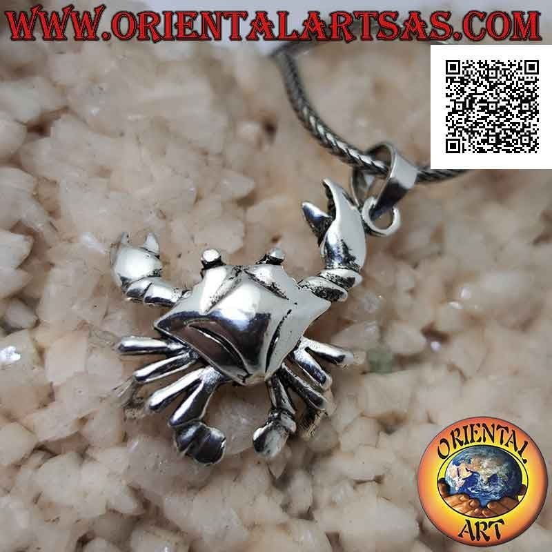 Silver pendant in the shape of a smooth three-dimensional mobile crab (moves legs and claws)