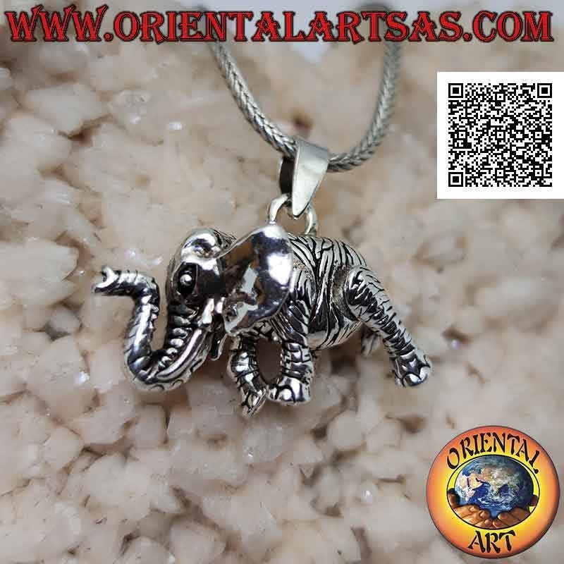 Pendentif en argent en forme d'éléphant en trois dimensions, entièrement mobile (déplace la tête, les pattes et la queue)