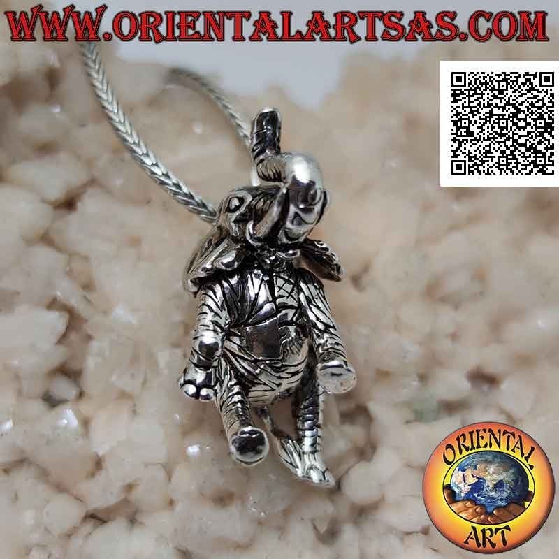 Silver pendant in the shape of a three-dimensional shaped elephant, fully mobile (moves head, legs and tail)