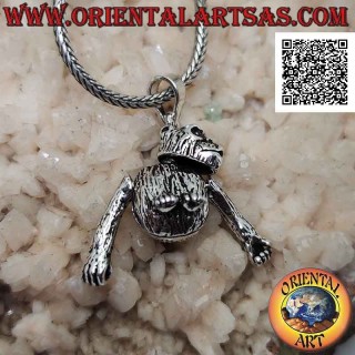 Pendentif en argent en forme de mobile singe "chimpanzé" en trois dimensions (mouvement de la tête et des bras)