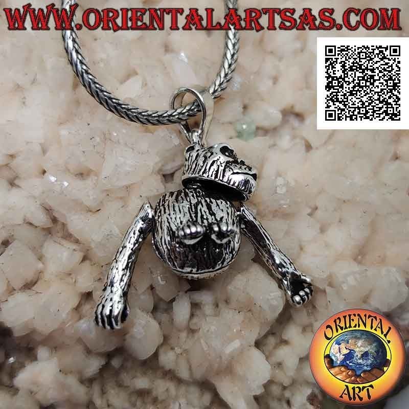 Ciondolo in argento a forma di scimmia "scimpanzé" tridimensionale mobile (muove testa e braccia)