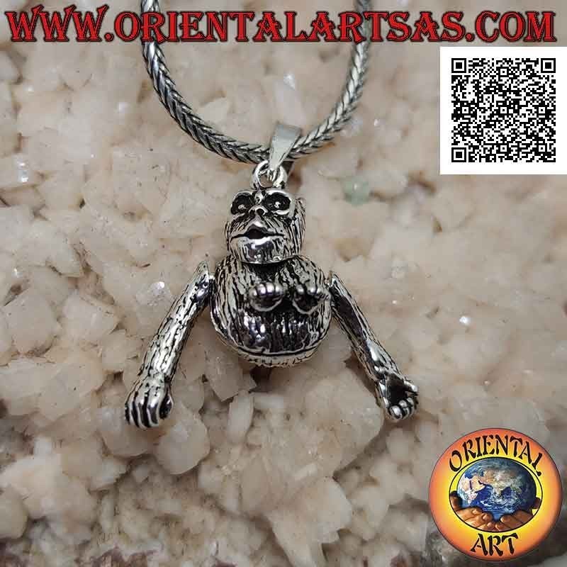 Silver pendant in the shape of a three-dimensional "chimpanzee" monkey mobile (moves head and arms)