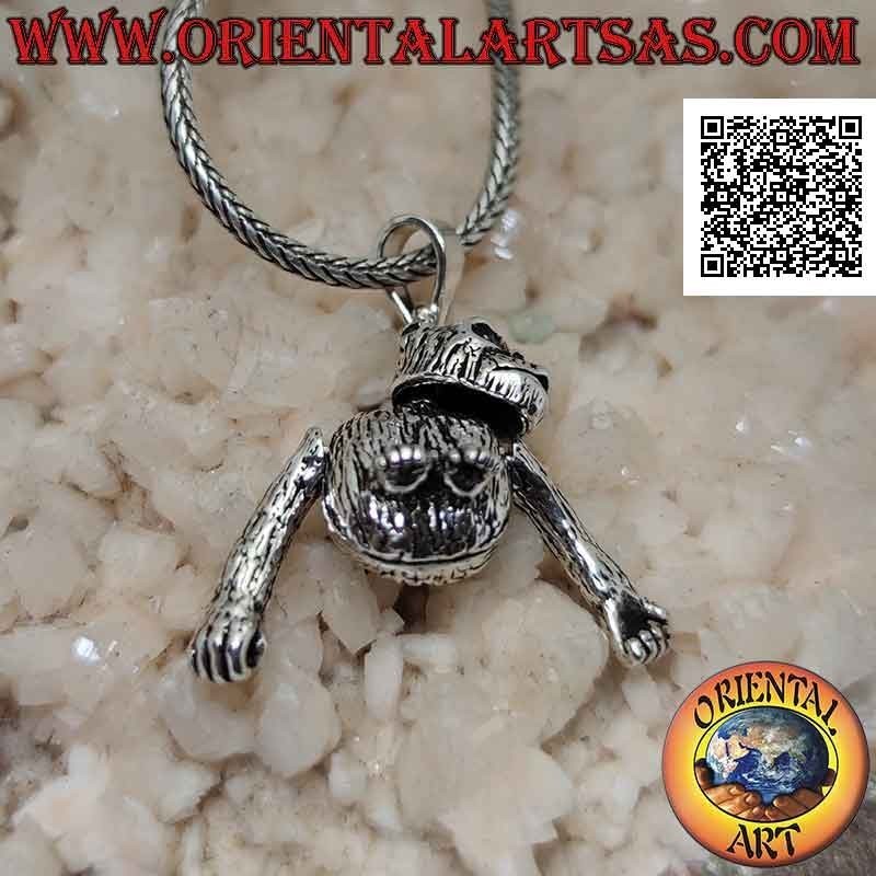 Colgante de plata en forma de móvil de mono "chimpancé" tridimensional (mueve cabeza y brazos)
