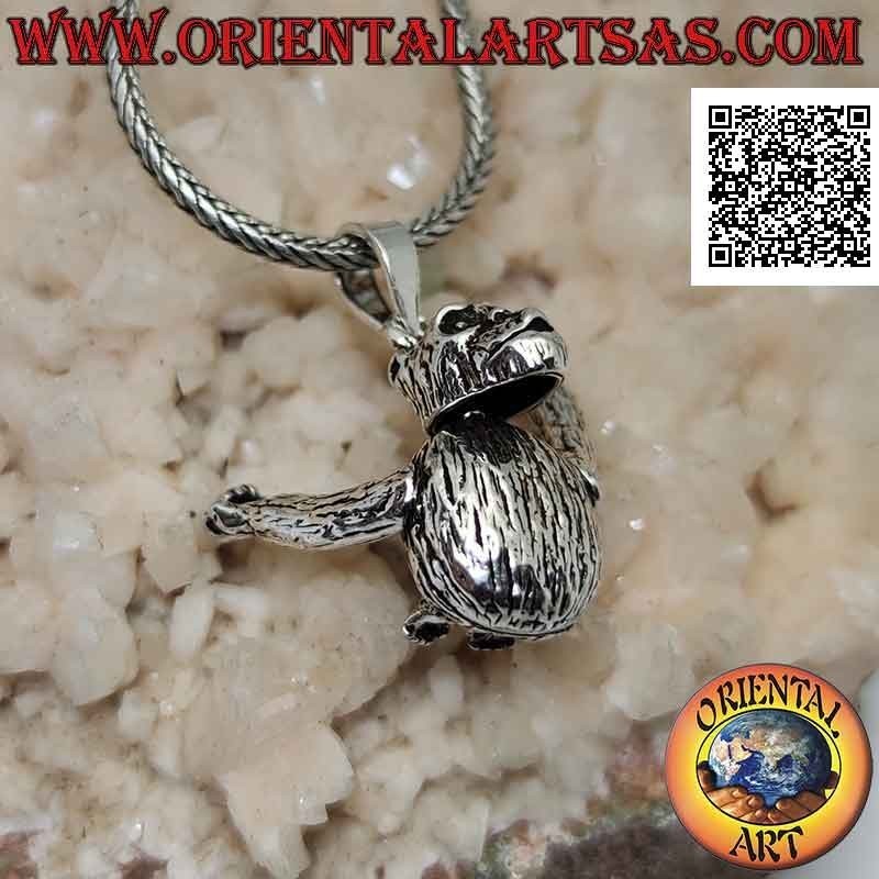 Silver pendant in the shape of a three-dimensional "chimpanzee" monkey mobile (moves head and arms)