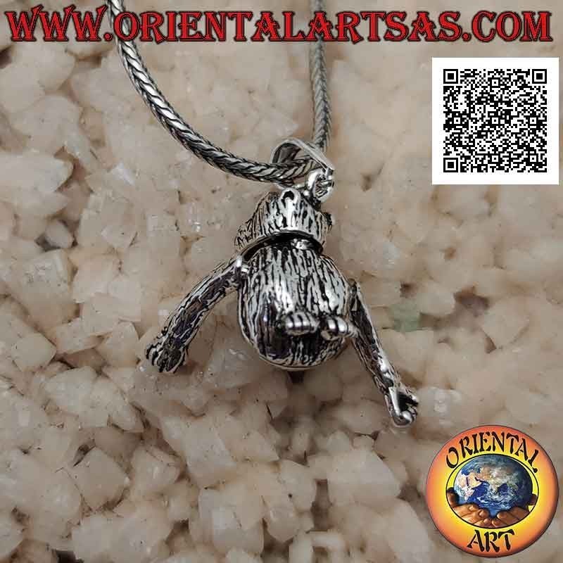 Silver pendant in the shape of a three-dimensional "chimpanzee" monkey mobile (moves head and arms)