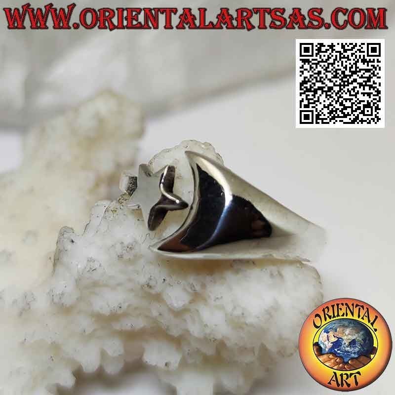 Smooth silver ring with close but separate star and moon (adjustable)