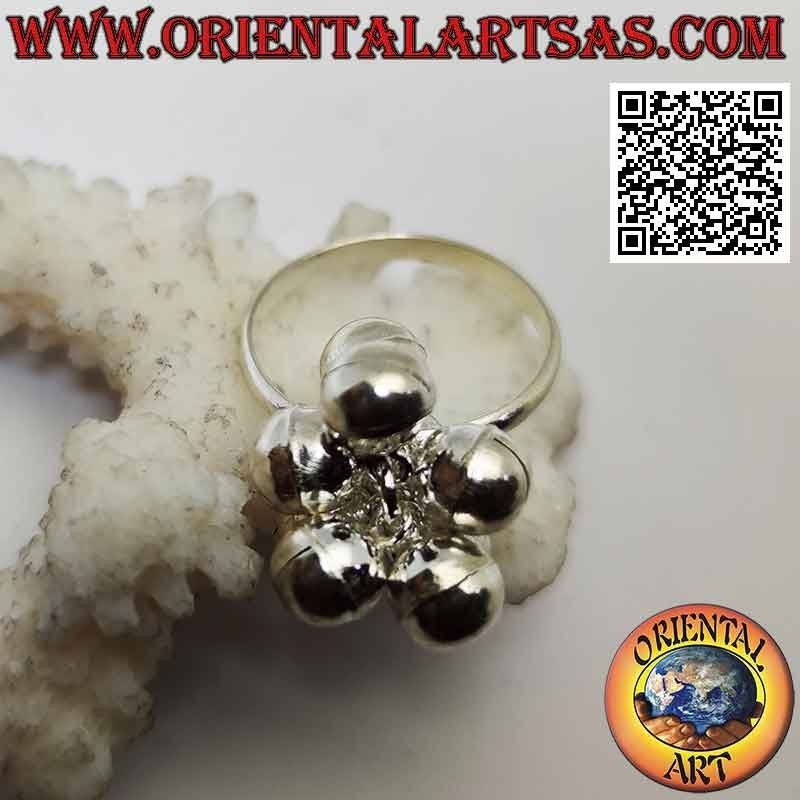 Silver ring with a group of smooth bells