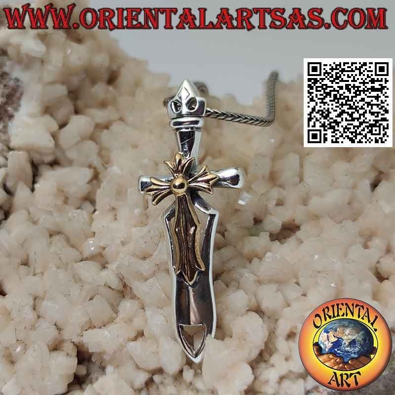 Silver pendant with a cliscia sword with a bronze trefoil cross welded on top