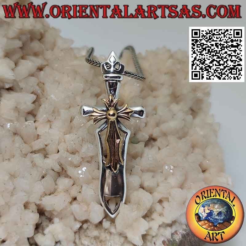 Pendentif en argent épée Cliscia avec croix trilobée en bronze soudée sur le dessus