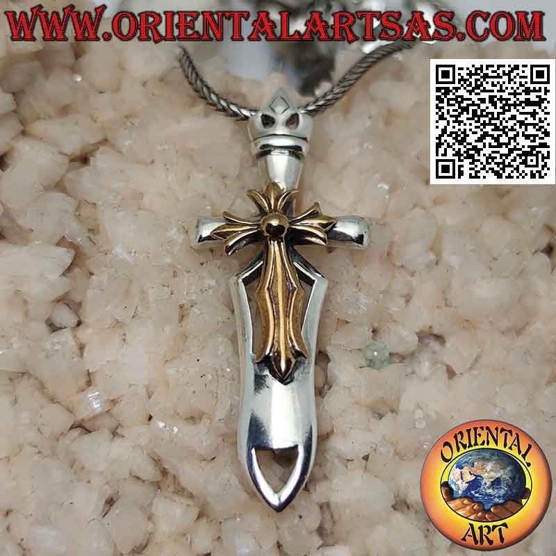 Colgante de plata espada Cliscia con cruz trilobulada de bronce soldada en la parte superior