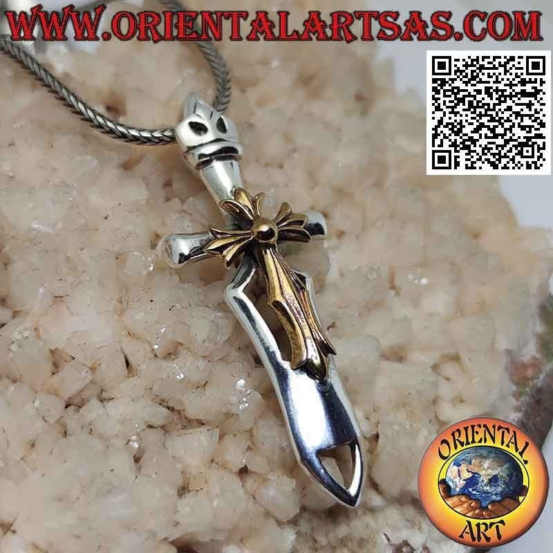 Silver pendant with a cliscia sword with a bronze trefoil cross welded on top