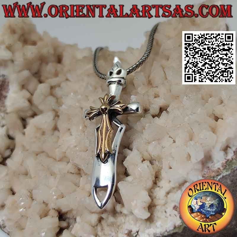 Silver pendant with a cliscia sword with a bronze trefoil cross welded on top