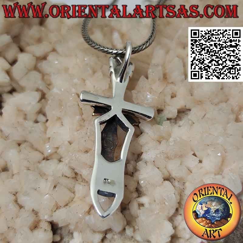 Colgante de plata espada Cliscia con cruz trilobulada de bronce soldada en la parte superior