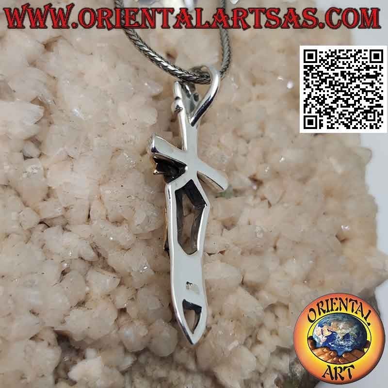 Pendentif en argent épée Cliscia avec croix trilobée en bronze soudée sur le dessus