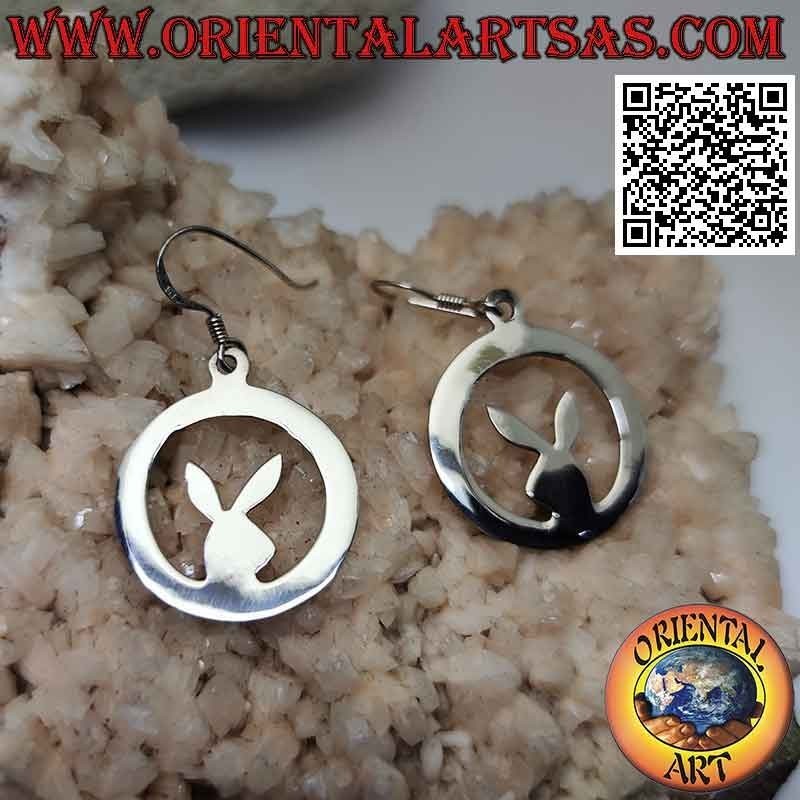Boucles d'oreilles à levier en argent avec lapin "playboy" lisse dans le cercle