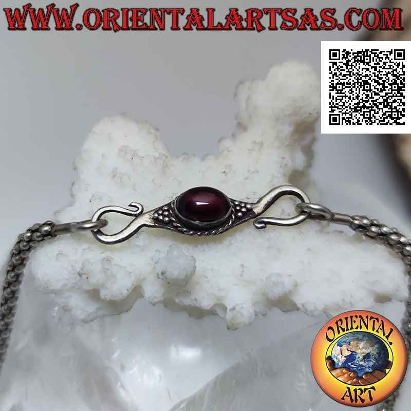 Round "Venetian" link bracelet in 925 ‰ silver with "S" clasp and natural cabochon oval garnet