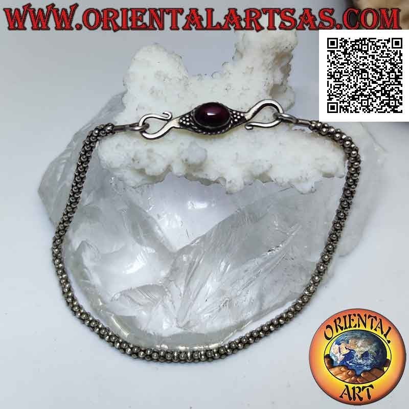 Pulsera de eslabones "venecianos" redondos en plata 925 ‰ con cierre "S" y granate ovalado cabujón natural