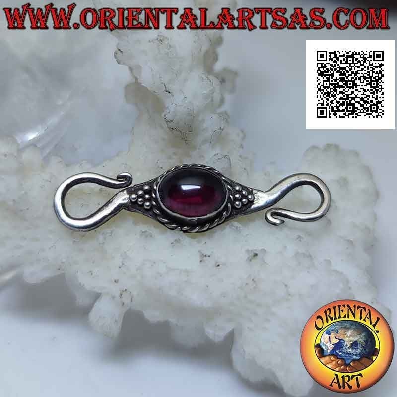 925 ‰ Silber "S" Schließe mit natürlichem Cabochon ovaler Granat für Halsketten oder Armbänder
