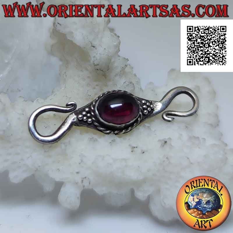 Fermoir "S" en argent 925 ‰ avec cabochon naturel grenat ovale pour colliers ou bracelets
