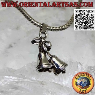 Silver pendant, pair of bells joined by a bow