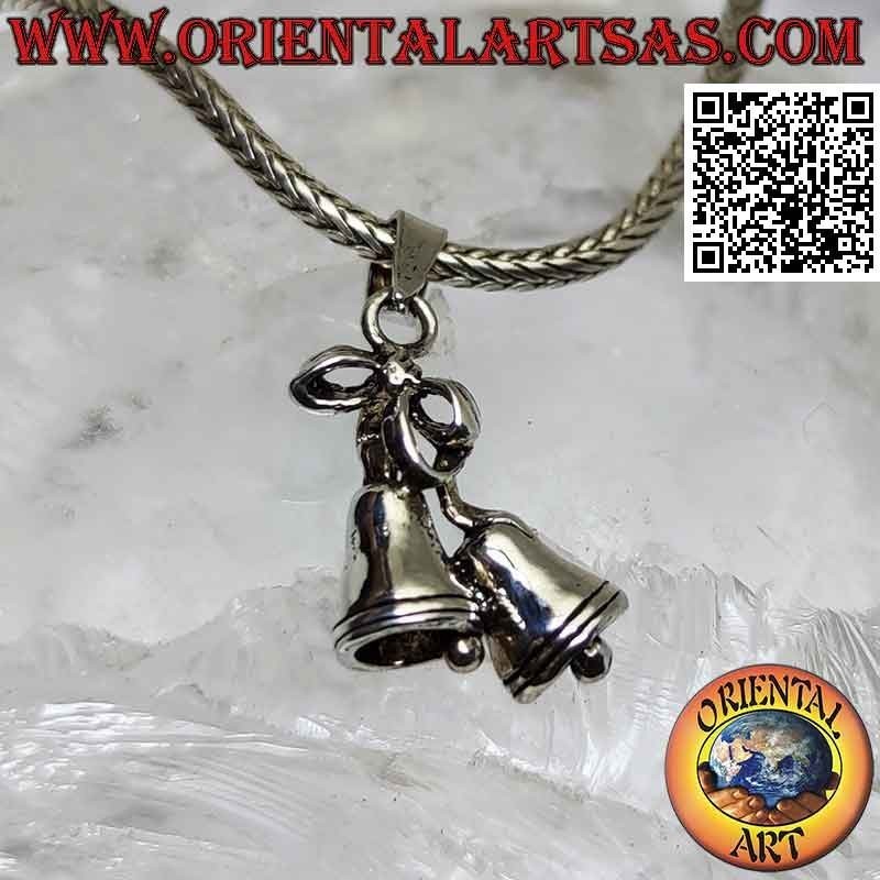 Silver pendant, pair of bells joined by a bow
