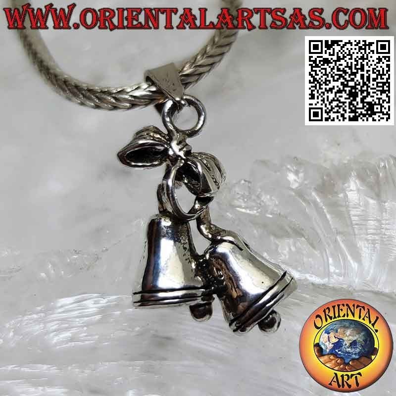 Silver pendant, pair of bells joined by a bow