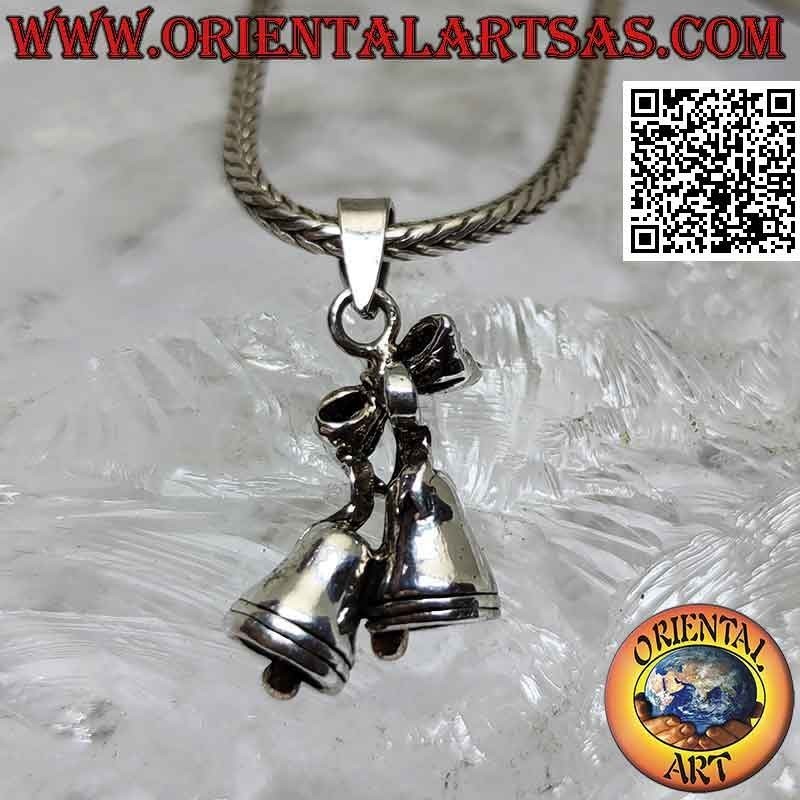 Silver pendant, pair of bells joined by a bow