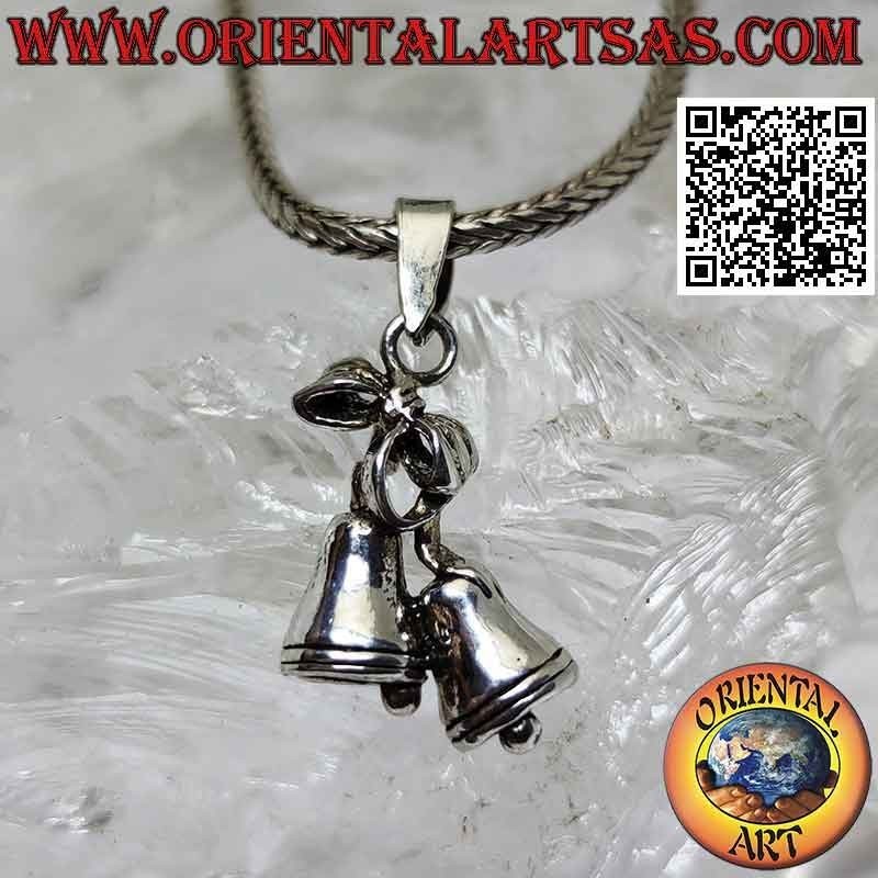 Silver pendant, pair of bells joined by a bow