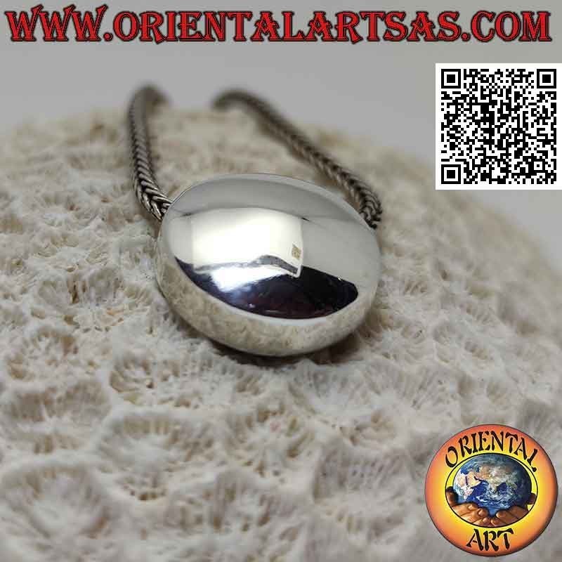Pendentif en argent lisse en forme de bouton convexe avec des trous sur les côtés