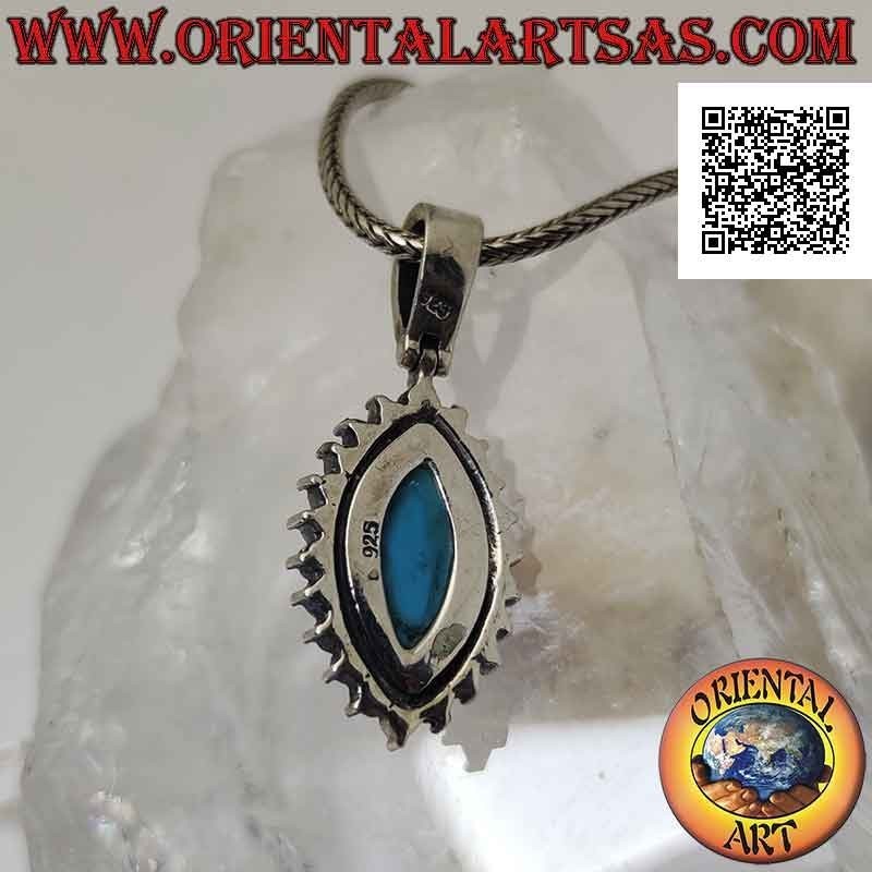 Silver pendant with faceted shuttle turquoise paste surrounded by marcasite