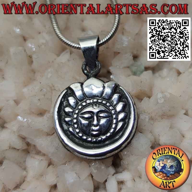 Ciondolo in argento, sole con volto nella luna in stile nepalese (Ø 15 mm)